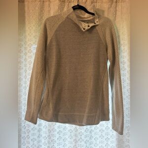 Prana Large Brandie Pullover Sweater Wool Blend Snap Mock Neck Gray